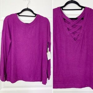 1. State Lattice V-back Crisscross Waffle Knit Thermal Top in Crushed Berry M